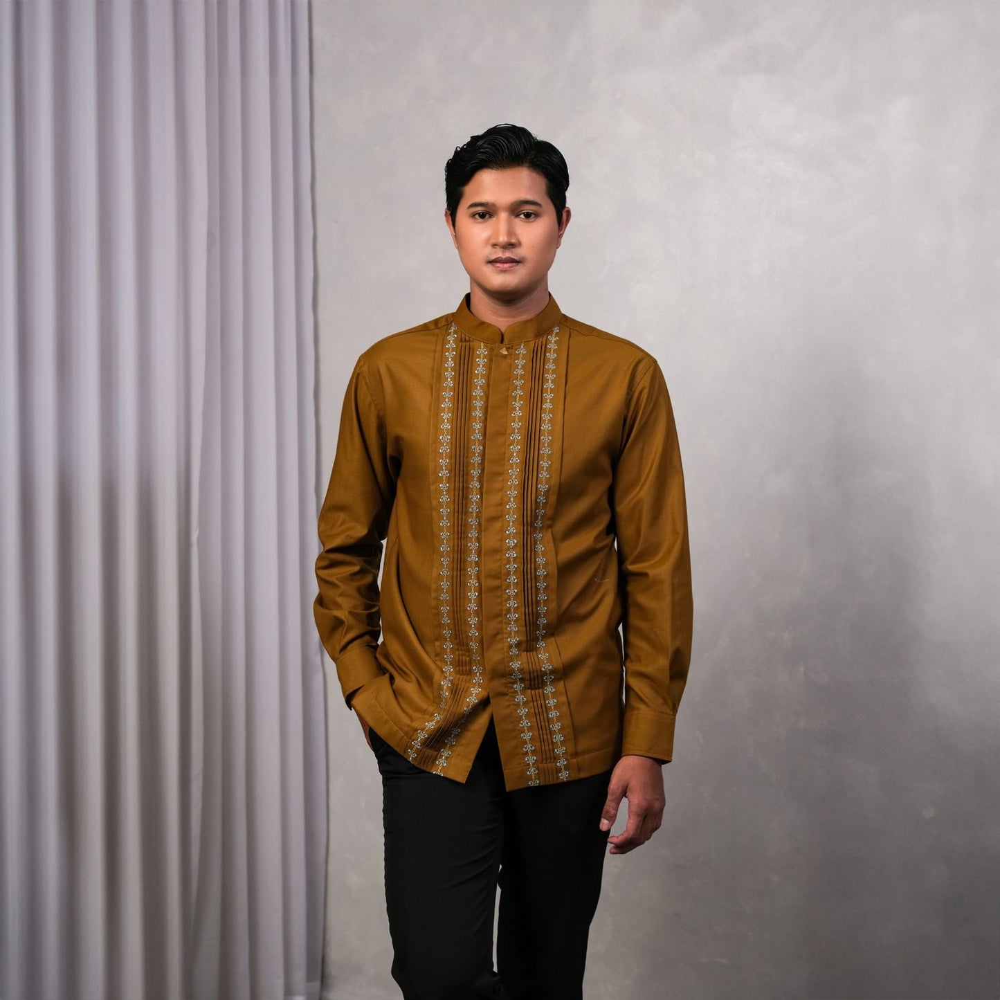 Dean Menswear Mustard | Baju Koko Tangan Panjang Pria