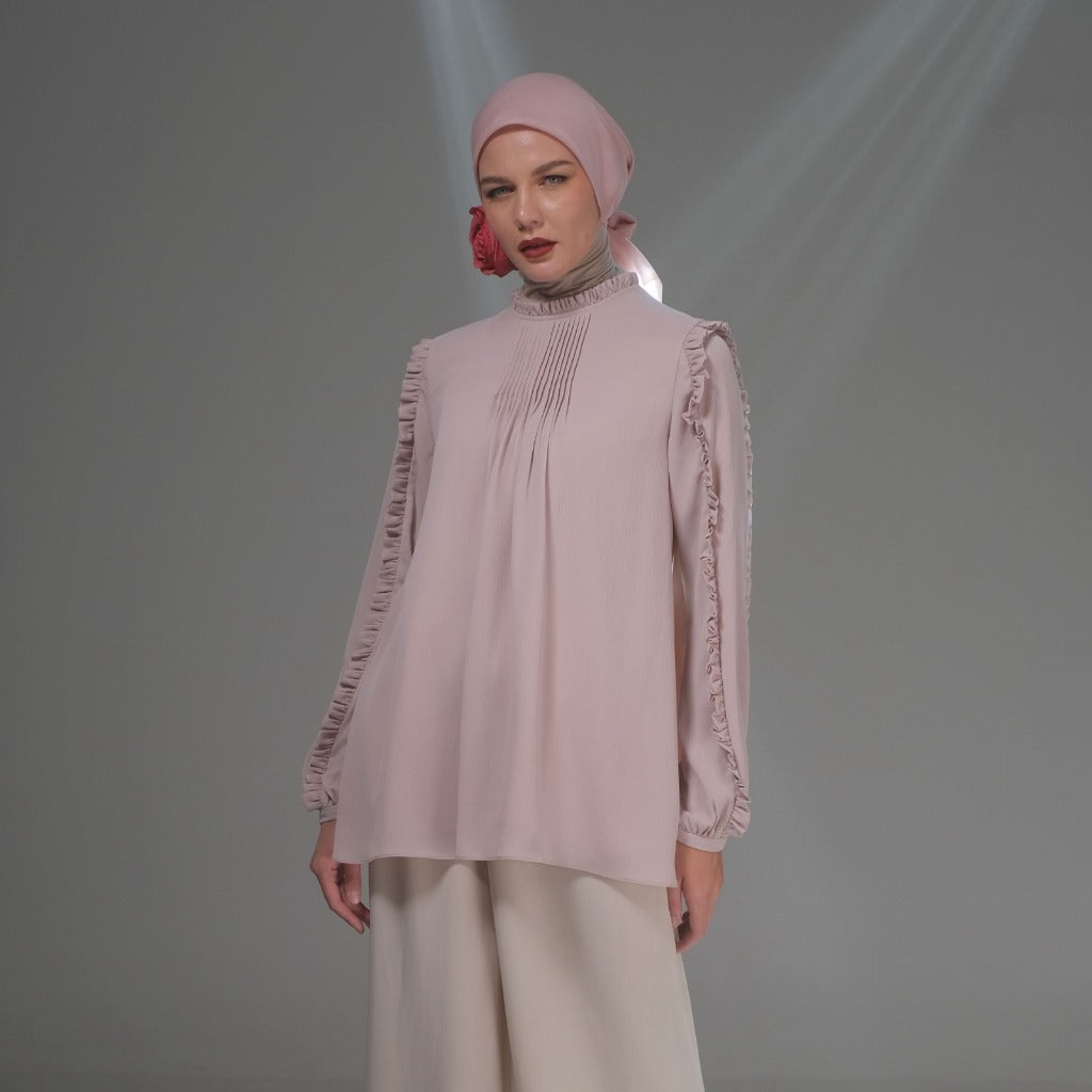 Shafira Neva Blouse Pink | Tunik Busana Wanita Tangan Panjang