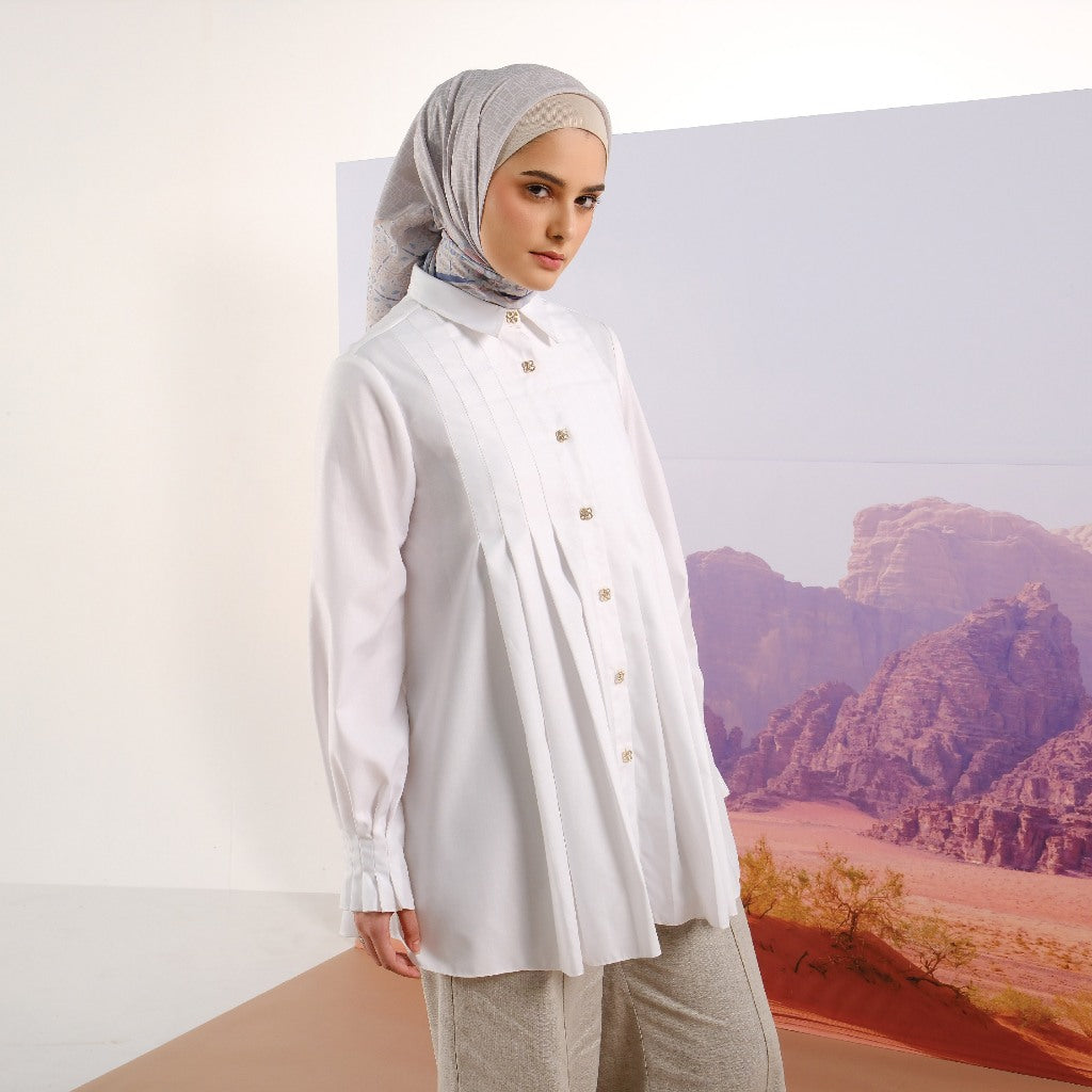 Shafira Brianda Blouse White | Tunik Atasan Wanita Putih