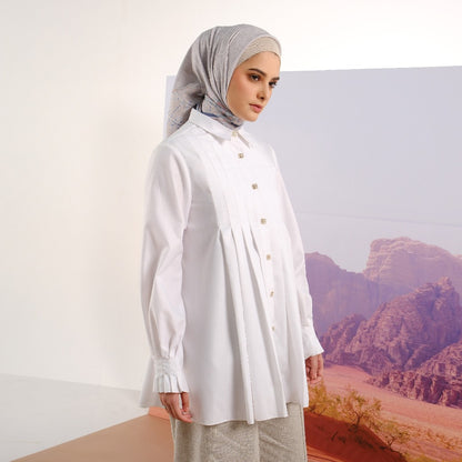 Shafira Brianda Blouse White | Tunik Atasan Wanita Putih