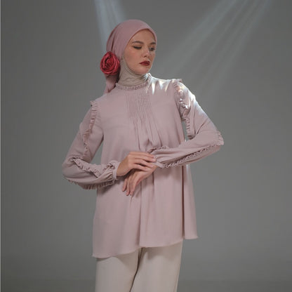 Shafira Neva Blouse Pink | Tunik Busana Wanita Tangan Panjang