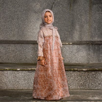 Shafira Racha Girl Dress Brown | Gamis Muslim Anak Perempuan