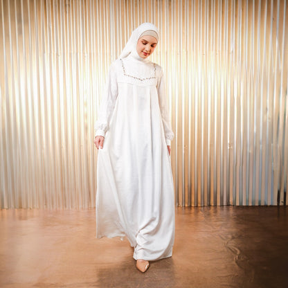 Shafira Quintana Dress Broken White | Gamis Panjang Wanita Muslim Wanita