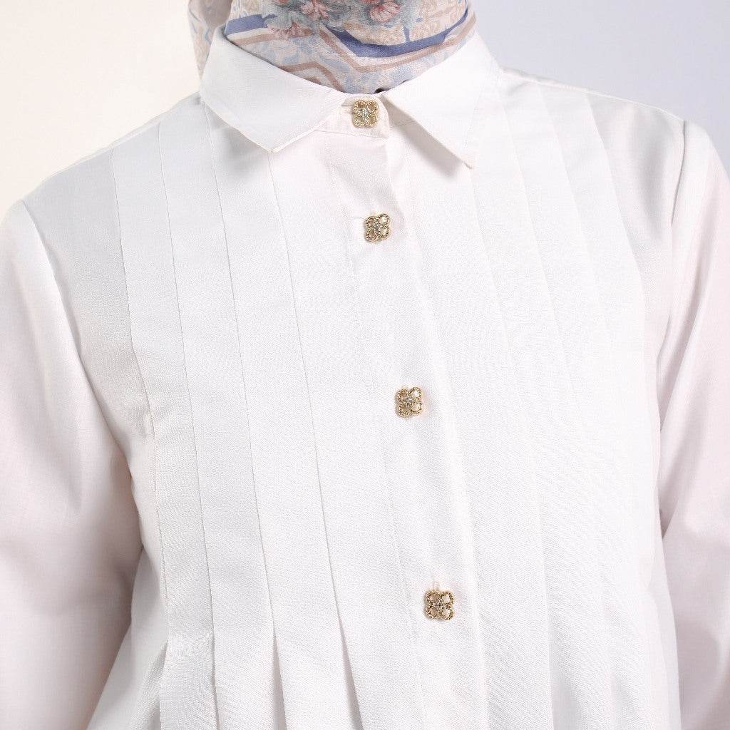 Shafira Brianda Blouse White | Tunik Atasan Wanita Putih