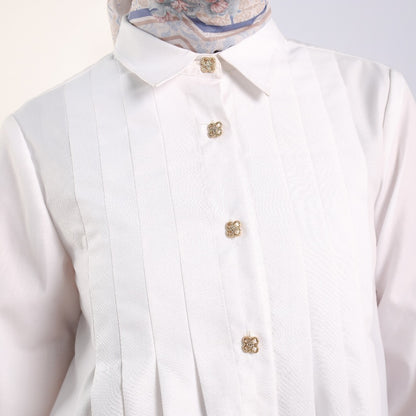 Shafira Brianda Blouse White | Tunik Atasan Wanita Putih