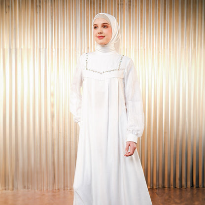 Shafira Quintana Dress Broken White | Gamis Panjang Wanita Muslim Wanita