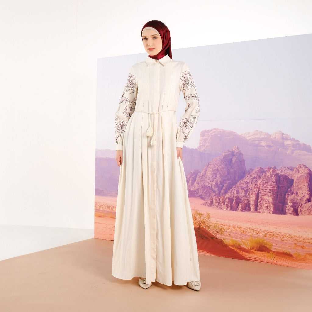 Serona Dress Cream | Gamis Panjang Muslim Wanita